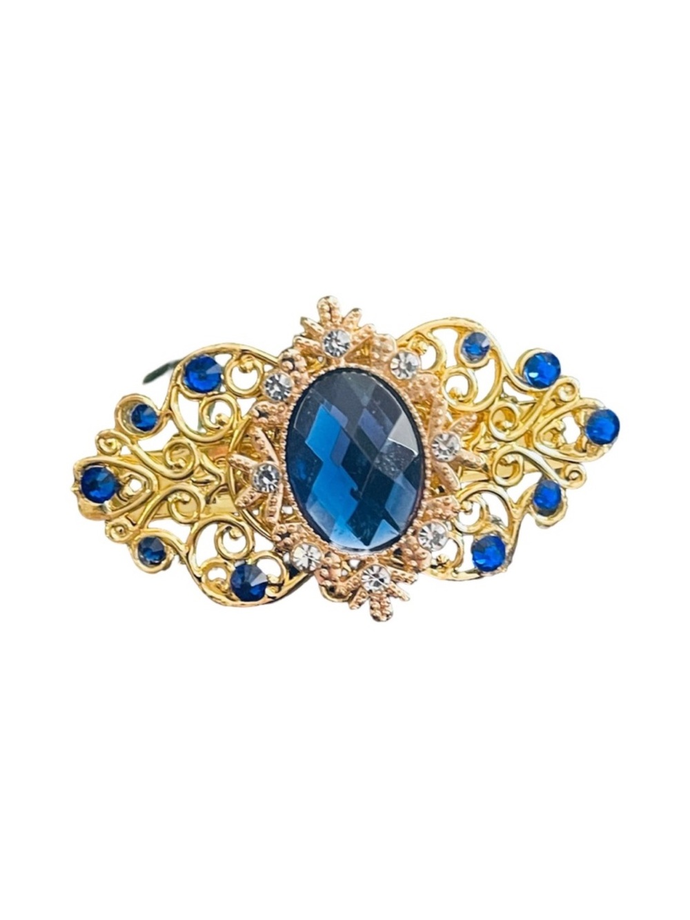 Gold-Tone Blue Crystal Ornate Hair Clip2.5” FINAL PRICE DROP